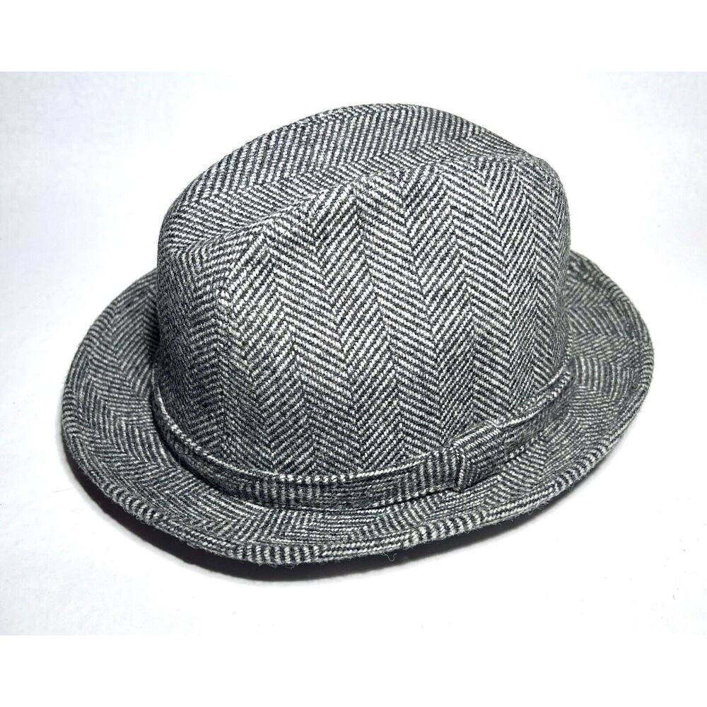 DORFMAN PACIFIC HERRINGBONE WOOL BLEND FEDORA HAT SIZE MEDIUM BROWN VINTAGE